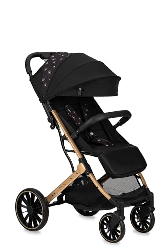 MoMi ESTELLE PLUS LIGHT Kinderwagen ab 6. Monat (bis 22 kg), klappbarer Buggy mit 5-Punkt-Sicherheitsgurt, Einkaufskorb und Liegefunktion, Teleskop-Stange zum Ziehen, steht nach dem Zusammenklappen