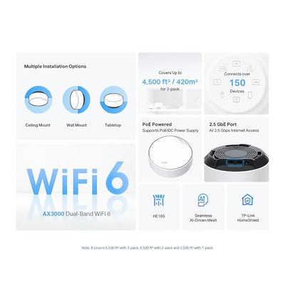 TP-Link Deco X50-PoE Wi-Fi 6 Mesh WLAN Set(2 Pack), AX3000 Dualband Router &Repeater(Unterstützt PoE und DC-Stromversorgung, 2.5Gbps Port, Reichweite bis zu 420m²,WPA3, ideal für große Häus) weiß