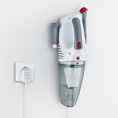 SEVERIN 3-in-1 Akku Handstaubsauger S'POWER home & car, kabelloser Nass- & Trockensauger mit 7,4V Li-Ionen Akku, Autostaubsauger inkl. 12V-Ladekabel, weiß/rot, HV 7144