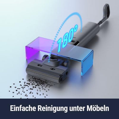 OSOTEK H200 Pro Wischsauger, 180° Flacher Saugwischer mit 58℃ Bürste Heißlufttrocknung, kabelloser Nass Trockensauger, 2 Seite Kantenreinigung, LED-Anzeige, Selbstreinigung mit 2-Richtungrotation