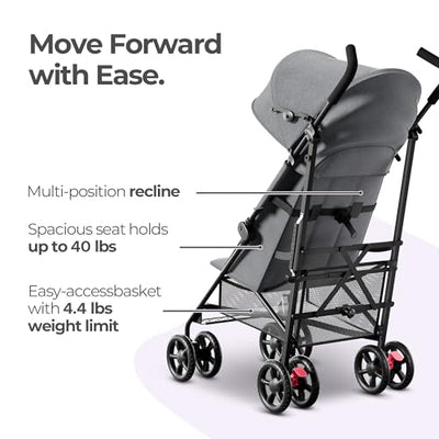 MAMA & BABY Trek Lite Regenschirm-Kinderwagen – kompakt zusammenklappbar, Multi-Positionen-Neigung, Reise-Kinderwagen mit Tragegurt, großem Stauraum und Getränkehalter