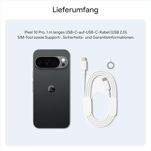 Google Pixel 10 Pro – Android-Smartphone ohne SIM-Lock, mit Gemini, Dreifach-Rückkamerasystem, mehr als 24 Stunden Akkulaufzeit und 6,3 Zoll großem Super Actua-Display – Obsidian, 1TB