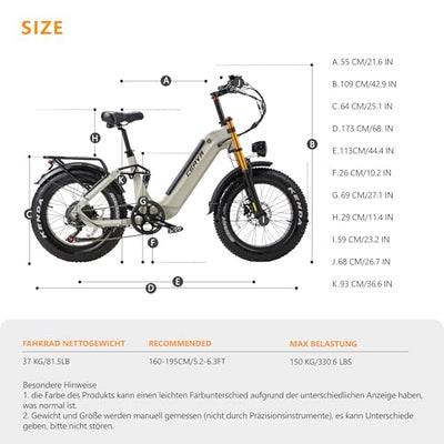 Ficyacto Elektrofahrräder 20x4.0 Zoll E-Bike Herren Damen Mit 48V 20AH Akku All-Terrain E-Mountainbike,7-Gang-Getriebe,Vollfederung City Ebike