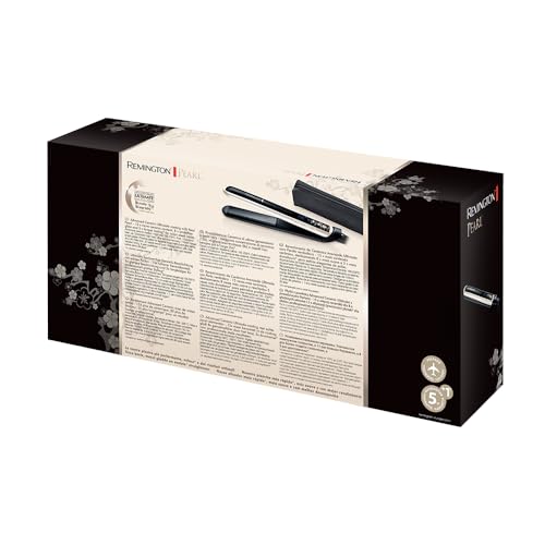 Remington Glätteisen [Testsieger] Pearl (hochwertige Keramikbeschichtung mit echten Perlen für eine gleichmäßige Wärmeverteilung) LCD-Display, 150-235°C, inkl. Aufbewahrungstasche, Haarglätter S9501
