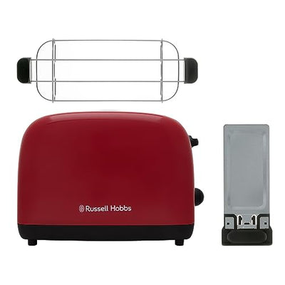 Russell Hobbs Toaster [für 2 Scheiben] Colours Plus Edelstahl Rot (extra breite Toastschlitze, inkl. Brötchenaufsatz, 6 Bräunungsstufen + Auftaufunktion, Lift & Look-Funktion, 1600W) 26554-56