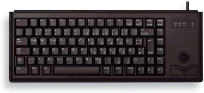 CHERRY G84-4400, Kompakte Tastatur mit Trackball, Deutsches Layout (QWERTZ), Kabelgebunden (USB-Anschluss), 2 Maustasten, Mechanische CHERRY ML Switches, Schwarz