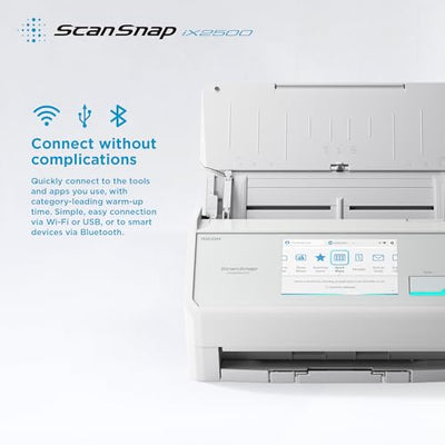 ScanSnap iX2500 Weiß – Ultraschneller Duplex-Scanner mit 45 S./Min., 100-Blatt-ADF, 600 DPI, 5″ Touchscreen, WLAN/Bluetooth/USB-Konnektivität