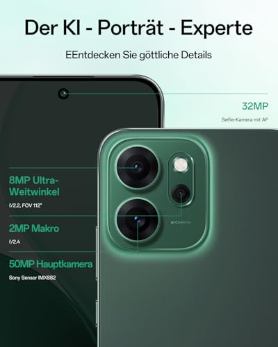 OPPO Reno14 FS 5G 12+512GB, AI Android Smartphone (Freigeschaltet), 6,57" 120Hz AMOLED Display, 50+32MP AI Kamera, 6000mAh Akku, IP69 Wasserschutz, Luminous Green (inkl. 45W SUPERVOOC Ladegerät)
