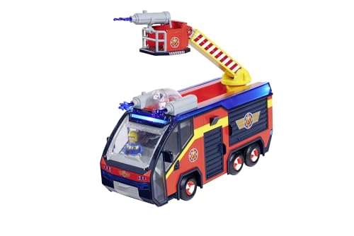 Simba Feuerwehrmann Sam Feuerwehrauto Jupiter mit Leuchteffekten – Robustes Spielzeugfahrzeug für Kinder ab 3 Jahren, großes Einsatzfahrzeug mit Sound und Licht, Feuerwehrfans