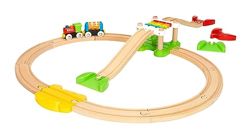 BRIO World 33727 Mein erstes Bahn Spiel Set - Zug mit Waggon, Schienen & Hängebrücke für Kleinkinder Einsteiger-Set empfohlen ab 18 Monaten