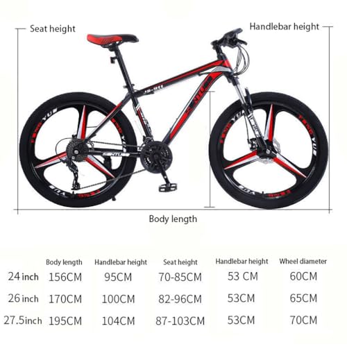 Wmmner Mountainbike, 24 Zoll, 26 Zoll, 27,5 Zoll, 21 Gänge, Dual-Disc-Bremse, 6 Speichenräder für Männer, Frauen, Erwachsene, Fahrkapazität: 200 kg/a/26 Zoll