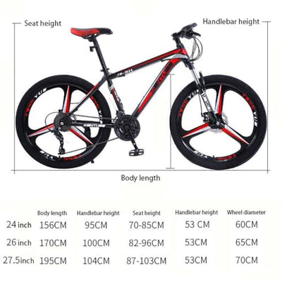 Wmmner Mountainbike, 24 Zoll, 26 Zoll, 27,5 Zoll, 21 Gänge, Dual-Disc-Bremse, 6 Speichenräder für Männer, Frauen, Erwachsene, Fahrkapazität: 200 kg/a/26 Zoll