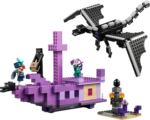 LEGO Minecraft Der Enderdrache und das Endschiff - Interaktives Spielzeug mit Boot, Drache und 3 Figuren, darunter EIN Enderman - Kreatives Gamer Geschenk für Jungen & Mädchen ab 8 Jahren - 21264