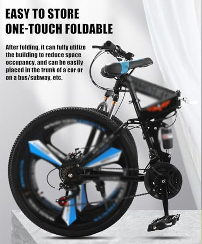 KLYDBMYT 24" 26" Faltbares Mountainbike mit Doppelfederung Mountainbike 21-Gang-Rahmen aus Kohlenstoffstahl Sportfahrrad für Erwachsene Männer und Frauen Teenager