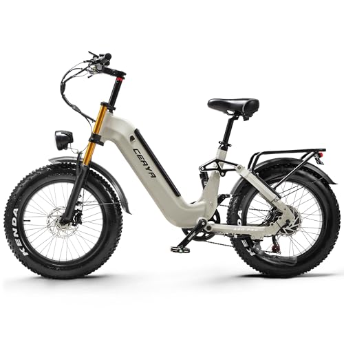 Ficyacto Elektrofahrräder 20x4.0 Zoll E-Bike Herren Damen Mit 48V 20AH Akku All-Terrain E-Mountainbike,7-Gang-Getriebe,Vollfederung City Ebike