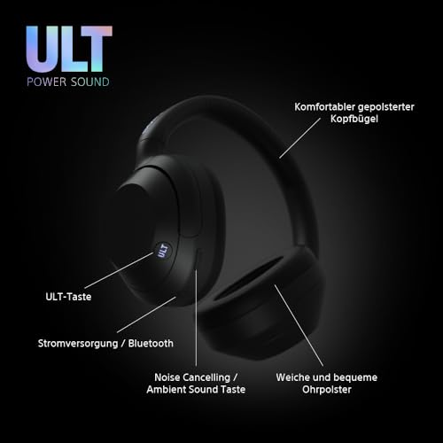 Sony ULT WEAR | Kabellose Bluetooth Kopfhörer mit Noise Cancelling | mit Mikrofon, 30 h Akku, Bass Boost Funktion | Geeignet für Sport, Musikgenuss, Reisen & Arbeit, Schwarz