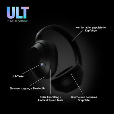 Sony ULT WEAR | Kabellose Bluetooth Kopfhörer mit Noise Cancelling | mit Mikrofon, 30 h Akku, Bass Boost Funktion | Geeignet für Sport, Musikgenuss, Reisen & Arbeit, Schwarz