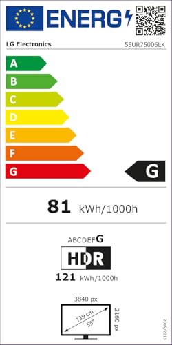 LG 55UR75006LK 139 cm (55 Zoll) UHD Fernseher (Active HDR, 60 Hz, Smart TV) [Modelljahr 2023]