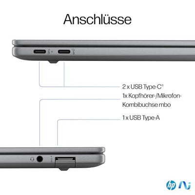 HP OmniBook X Next Gen AI Laptop | Qualcomm Snapdragon X Elite X1E-78-100 (12C) mit dedizierte NPU für KI | 45 NPU TOPS | Copilot+ PC | 14" 2,2K Touchscreen | 16 GB RAM | 1TB SSD | Win11 | Silber