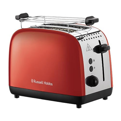Russell Hobbs Toaster [für 2 Scheiben] Colours Plus Edelstahl Rot (extra breite Toastschlitze, inkl. Brötchenaufsatz, 6 Bräunungsstufen + Auftaufunktion, Lift & Look-Funktion, 1600W) 26554-56
