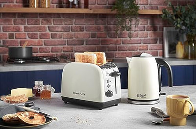 Russell Hobbs Toaster [für 2 Scheiben] Colours Plus Edelstahl Creme (extra breite Toastschlitze, inkl. Brötchenaufsatz, 6 Bräunungsstufen + Auftaufunktion, Lift & Look-Funktion, 1600W) 26551-56