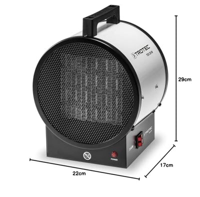 TROTEC Bauheizer elektrisch TDS 20 M – Heizleistung 1,5 kW / 3 kW – Elektroheizer Luftmenge 290 m³/h – Heizlüfter mit Thermostat, Keramik