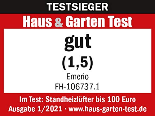 Emerio FH-106737.2, Note 1.5, kleiner kompakter portabler Heizlüfter für 20 m², 2 Heizleistungen + Ventilatorfunktion, verstellbarer Thermostat, Sicherheitsschalter, Handgriff, 2000 Watt, Anthrazit