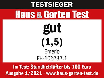 Emerio FH-106737.2, Note 1.5, kleiner kompakter portabler Heizlüfter für 20 m², 2 Heizleistungen + Ventilatorfunktion, verstellbarer Thermostat, Sicherheitsschalter, Handgriff, 2000 Watt, Anthrazit