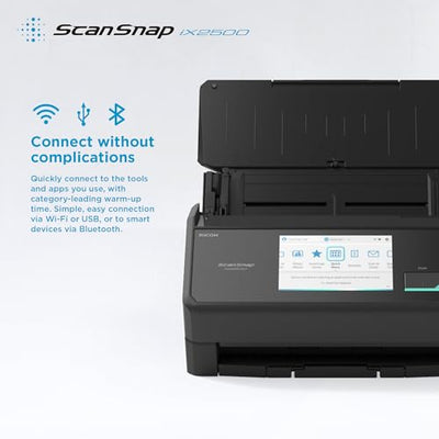 ScanSnap iX2500 Schwarz – Ultraschneller Duplex-Scanner mit 45 S./Min., 100-Blatt-ADF, 600 DPI, 5″ Touchscreen, WLAN/Bluetooth/USB-Konnektivität