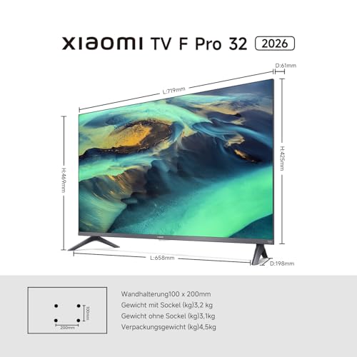 Xiaomi F Pro, 32 Zoll (81 cm), QLED, Smart TV, Fire TV, Triple Tuner DVB-C/S/S2/T/T2, Dolby Audio, DTS Virtual:X, DTS-HD, Sprachsteuerung mit Alexa, Kompatibel mit Apple AirPlay