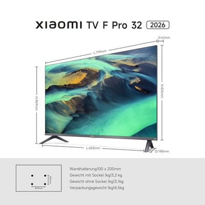 Xiaomi F Pro, 32 Zoll (81 cm), QLED, Smart TV, Fire TV, Triple Tuner DVB-C/S/S2/T/T2, Dolby Audio, DTS Virtual:X, DTS-HD, Sprachsteuerung mit Alexa, Kompatibel mit Apple AirPlay
