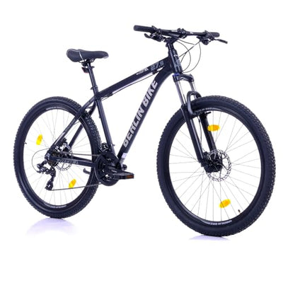BERLIN BIKE Mountainbike MTB1 – mit komplettem Shimano Set - 21 Gang Shimano FD-TZ500/RD-TY300D, Dacron Hydraulische Scheibenbremsen (Schwarz-Silber, 27,5 Zoll und 51 cm Rahmenhöhe)