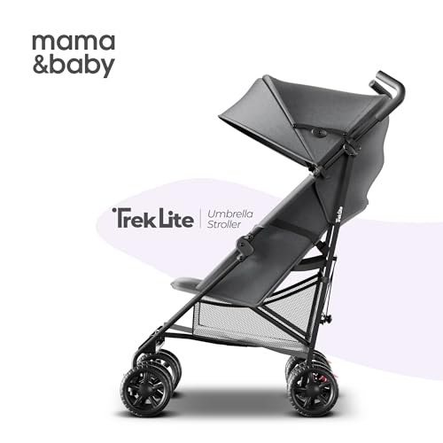 MAMA & BABY Trek Lite Regenschirm-Kinderwagen – kompakt zusammenklappbar, Multi-Positionen-Neigung, Reise-Kinderwagen mit Tragegurt, großem Stauraum und Getränkehalter