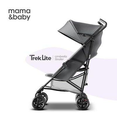 MAMA & BABY Trek Lite Regenschirm-Kinderwagen – kompakt zusammenklappbar, Multi-Positionen-Neigung, Reise-Kinderwagen mit Tragegurt, großem Stauraum und Getränkehalter