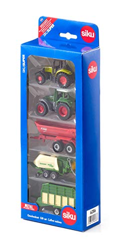SIKU 6286, Geschenkset 7 - Landwirtschaft, Metall/Kunststoff, Multicolor, Spielkombination, Untereinander kompatibel, Bewegliche Teile, 2 Traktoren, 3 Anhänger