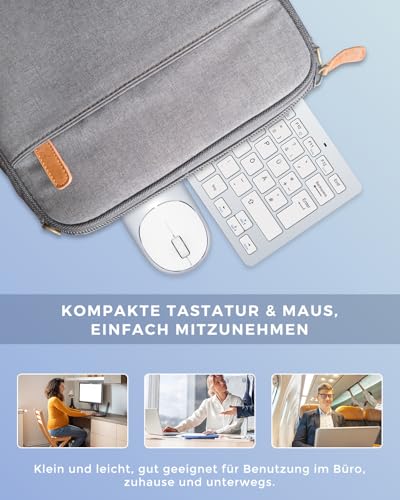 seenda Funktastatur mit Maus, Kleine Tastatur Maus Set kabellos mit USB Empfänger für PC/Laptop/Desktop/TV, Ultradünne 70% Tastatur mit QWERTZ Layout, Weiß & Silber