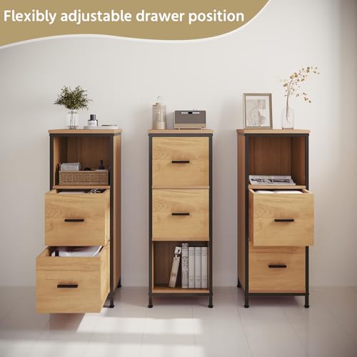 EUGAD Badezimmerschrank mit 2 abnehmbaren Schubladen, Badschrank schmal, multifunktionaler Aufbewahrungsschrank Eckschrank, Industrie Stil, mit Metallrahmen, Schwarz helle Eiche, 30x80x30 cm