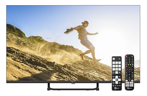 TELE System Smart TV 32 Zoll Vidaa, DVB-T2/S2 HEVC, tivùsat HD-zertifiziert, rahmenlos, HbbTV,TV Pause,2 Fernbedienungen (Easy inklusive), CAM CI+ kompatibel,Hotelmodus ideal für Hotels und Residenzen