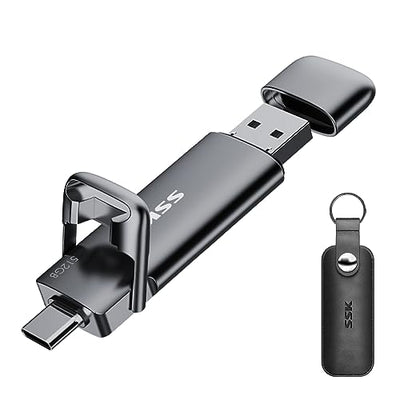 SSK USB C Externe SSD 512GB, mit bis zu 550 MB/s Extreme schneller USB-Stick, Dual-USB Typ C + USB A USB3.2 Gen2 Speicherstick für Android-Telefon, Laptop, Tablet, Mac, Festkörper Laufwerk