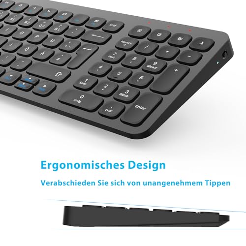 Kabellose Tastatur und Maus, LeadsaiL Tastatur Maus Set Kabellos, Flüsterleiser Tastenanschlag, 2.4 GHz QWERTZ Deutsches Layout mit 2-in-1 USB Nano Empfänger, für PC, Desktop, Laptop, Windows, Mac
