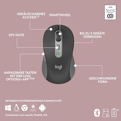 Logitech MK950 Signature Slim kabelloses Tastatur-Maus-Set, schlankes Design, leise tippen, Wechsel zwischen DREI Geräten, Bluetooth, mehrere Betriebssysteme, Windows, Mac, DEU QWERTZ-Layout, Graphit