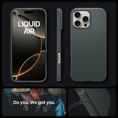 Spigen für iPhone 16 Pro Hülle [rutschfest] Liquid Air Case Handyhülle Schutzhülle Cover Dünn Slim -Abyss Green