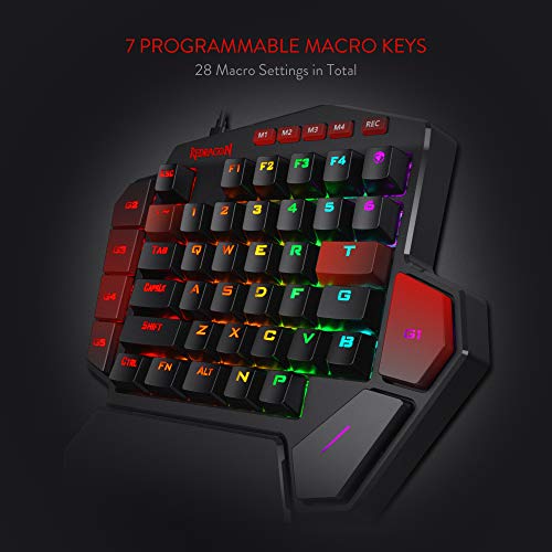 Redragon K585 DITI Einhand RGB Mechanische Gaming-Tastatur, Blaue Schalter, Typ-C Professionelle Gaming-Tastatur mit 7 Integrierten Makrotasten, Abnehmbare Handgelenkstütze, 42 Tasten