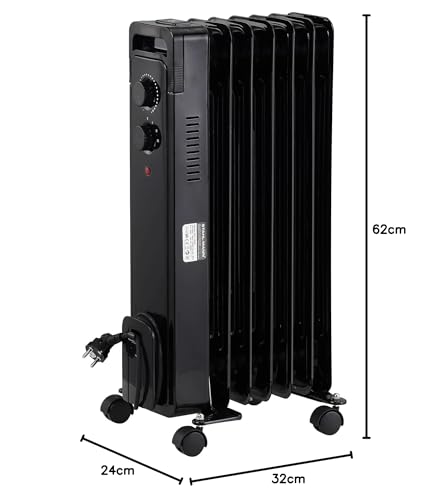 STAHLMANN Ölradiator ZR17 1500 Watt – Elektroheizung Energiesparend bis 30 qm Fläche – Heizung Elektrisch mit Thermostat und 3 Heizstufen – Elektrisches Heizgerät, Electric Heater Schwarz