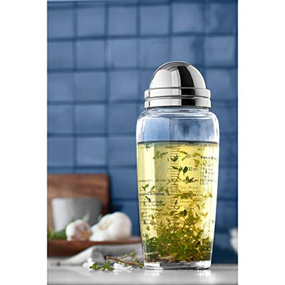 WMF Salat Dressingshaker 400ml, Glasbehälter mit Skalierung, mit 5 aufgedruckte Rezepte, Glas, Cromargan Edelstahl, spülmaschinengeeignet
