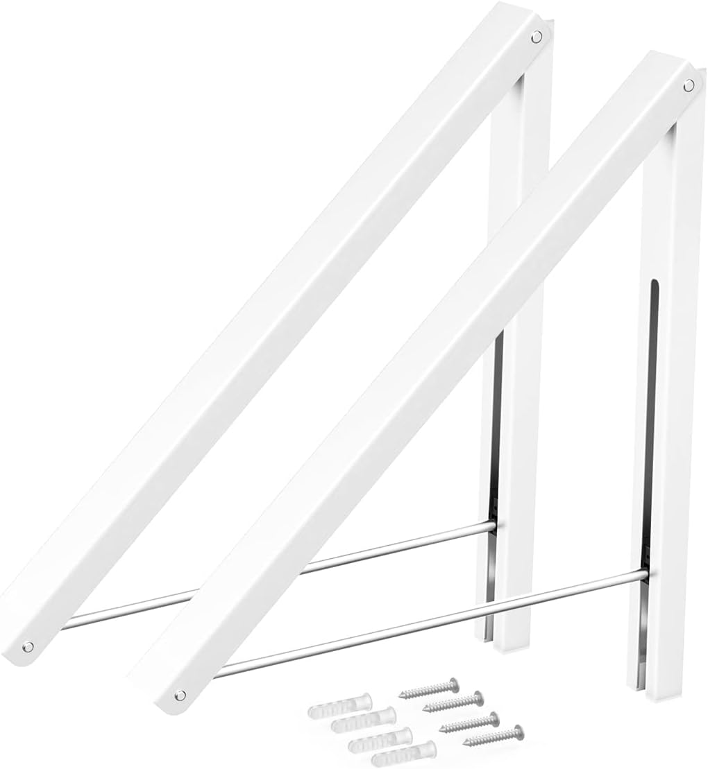 Anjuer Wäscheständer, Wandmontage, Kleiderbügel, zusammenklappbar, Aluminium, platzsparend, Weiß