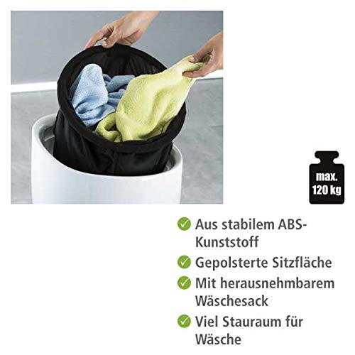 WENKO Badhocker Mod. Candy Weiß, Hocker mit Stauraum für das Badezimmer und Wohnzimmer, integrierter Wäschesammler, ABS-Kunststoff, BPA-frei, Fassungsvermögen 20 L, Ø 36 x 50,5 cm