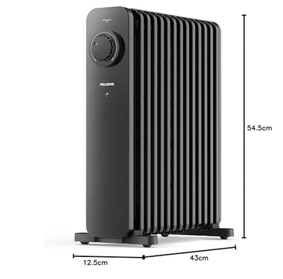PELONIS 2500W Ölradiator Energiesparend, 13 Rippen Elektroheizung, Mobile Elektro Heizkörper mit Thermostat, 3 Heizstufen und Überhitzungsschutz, Radiator Heizung Elektrisch, Schwarz