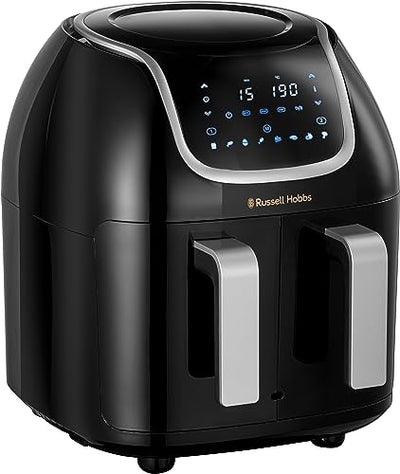 Russell Hobbs Heißluftfritteuse Doppelkammer [2 Fächer je 4,25l, nur getrennt nutzbar, Gesamtvolumen 8,5l] Rapid Air Fryer Technik (8 Programme, spülmaschinenfest,Touchscreen) AirFryer 27290-56S