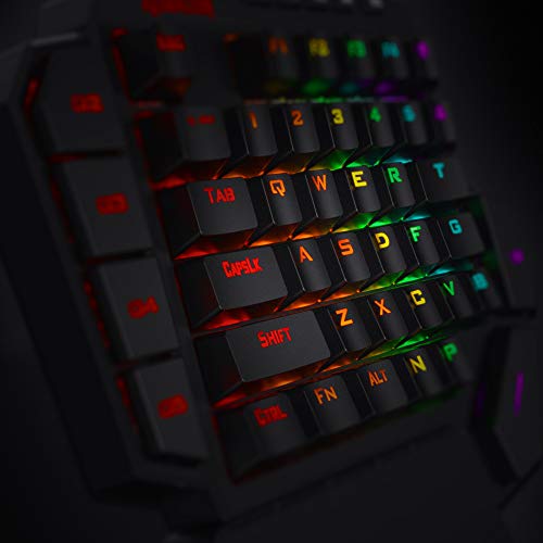 Redragon K585 DITI Einhand RGB Mechanische Gaming-Tastatur, Blaue Schalter, Typ-C Professionelle Gaming-Tastatur mit 7 Integrierten Makrotasten, Abnehmbare Handgelenkstütze, 42 Tasten